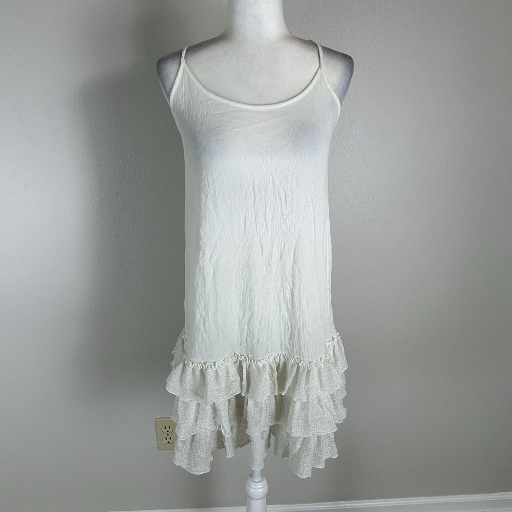 White M Mini Dress Ruffle Hem Fairy Grunge Coquette Cami Forrest Whimsy 90s